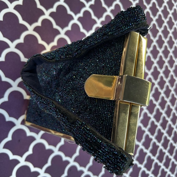 Women’s Vintage 1950’s Navy Blue Beaded Evening Bag - Picture 3 of 5